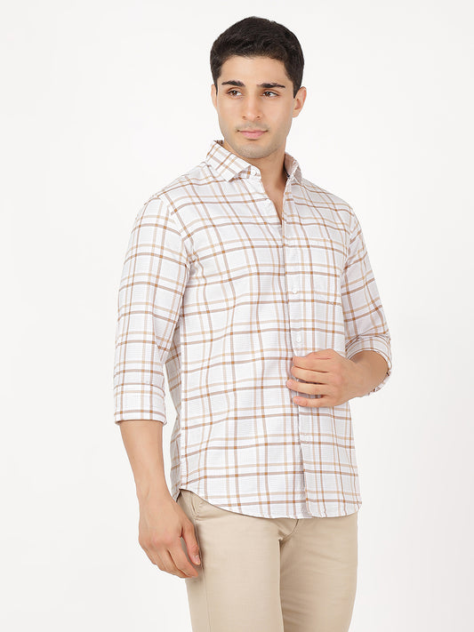 Check Long Sleeves Brown & White Medium Check (100% Cotton)