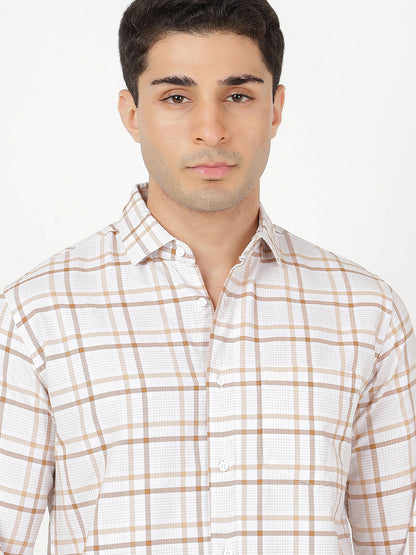 Check Long Sleeves Brown & White Medium Check (100% Cotton)