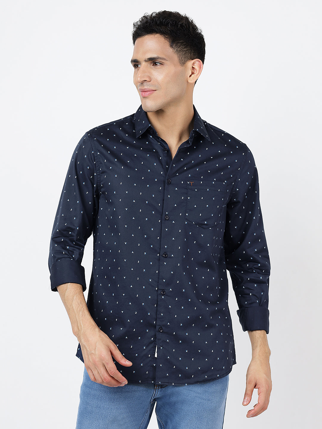 Printed Long Sleeves Navy Blue (100% Cotton)