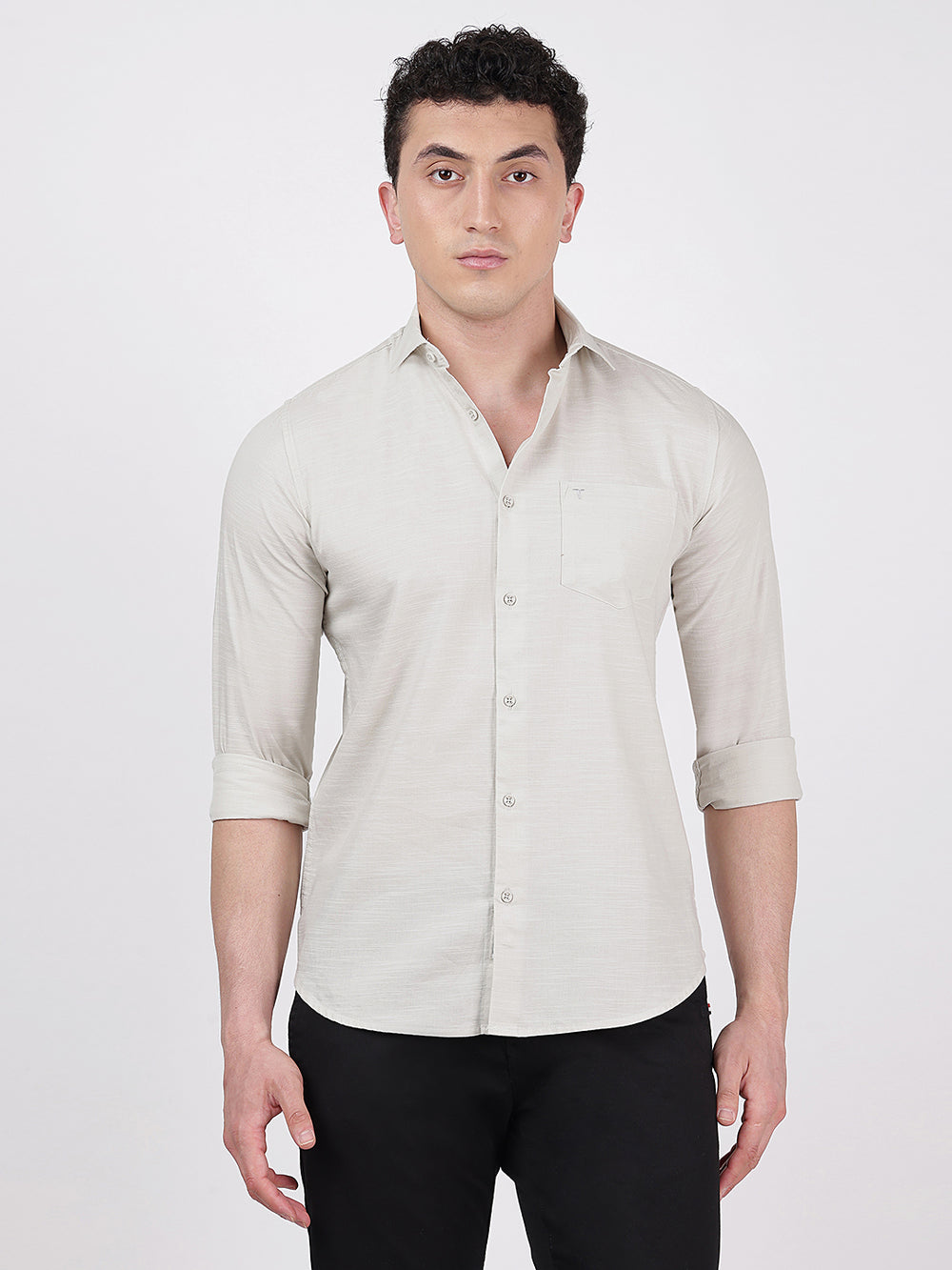 Solid Full Sleeves Grey Slub Twill