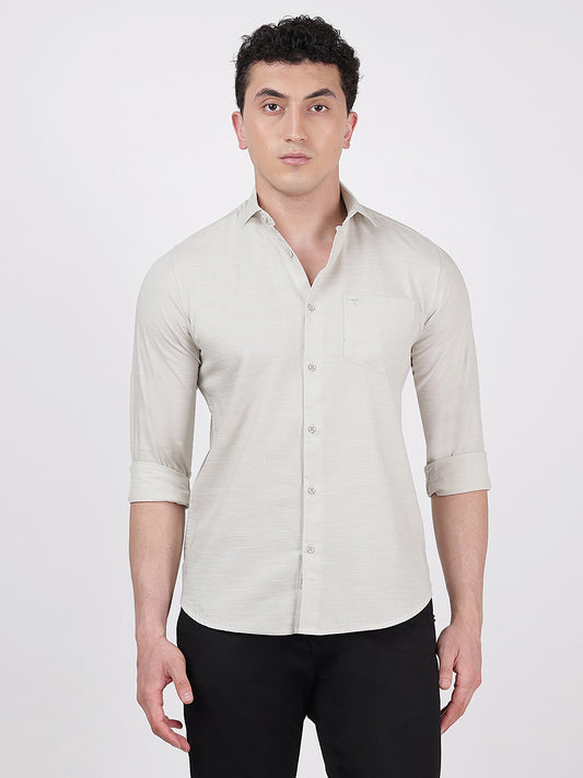 Solid Full Sleeves Grey Slub Twill