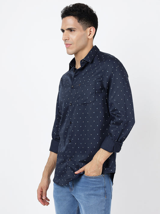 Printed Long Sleeves Navy Blue (100% Cotton)