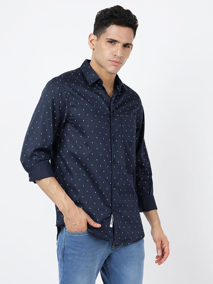 Printed Long Sleeves Navy Blue (100% Cotton)