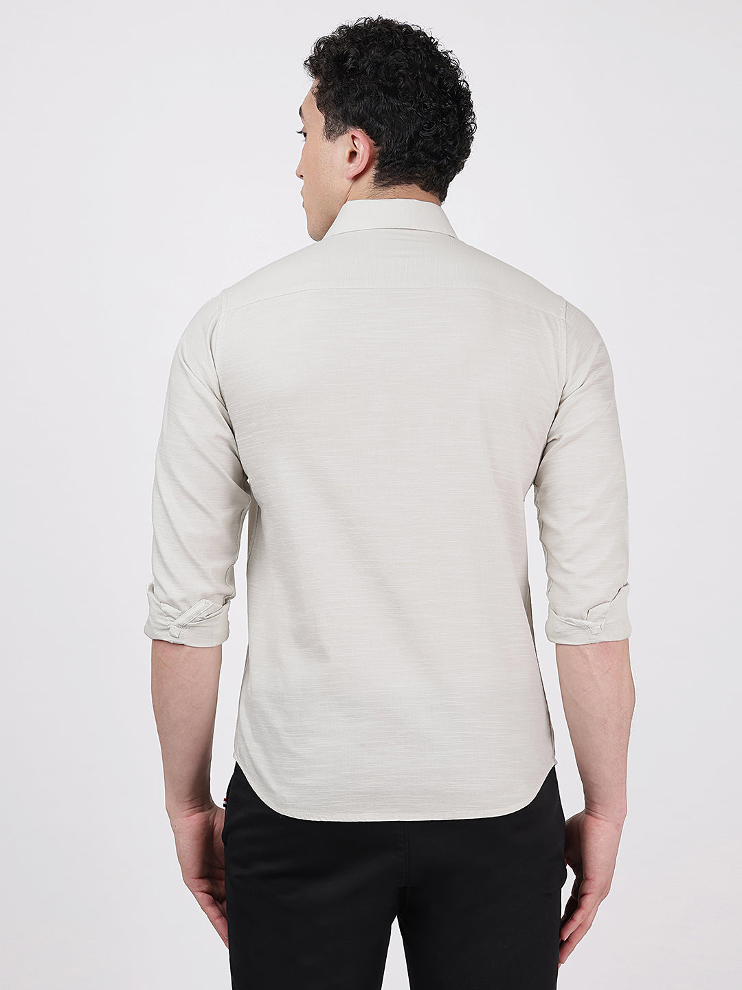 Solid Full Sleeves Grey Slub Twill