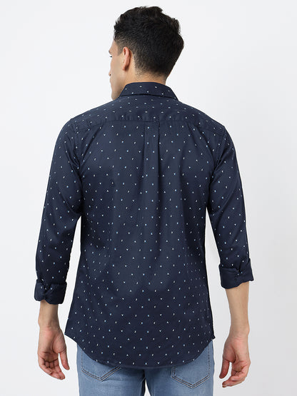 Printed Long Sleeves Navy Blue (100% Cotton)