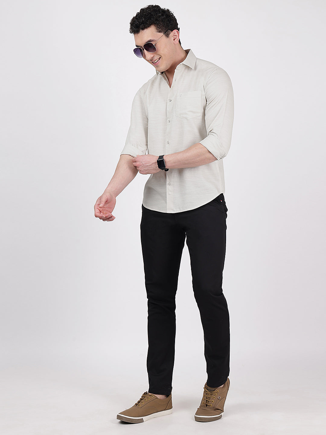 Solid Full Sleeves Grey Slub Twill