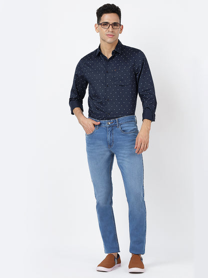 Printed Long Sleeves Navy Blue (100% Cotton)