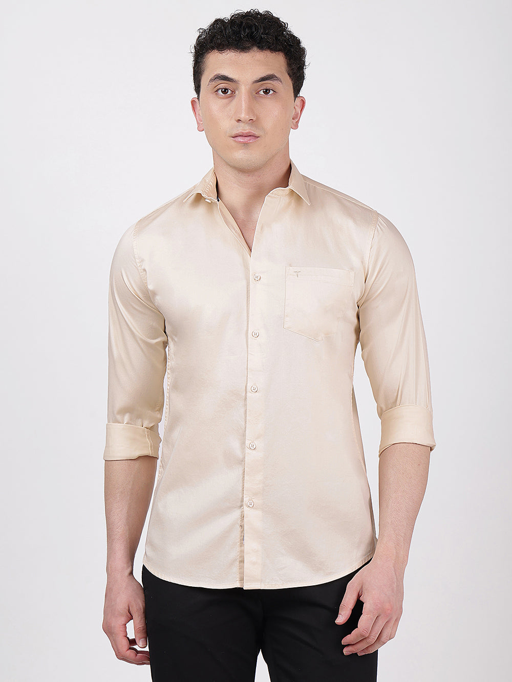 Solid Full Sleeves Satin Beige