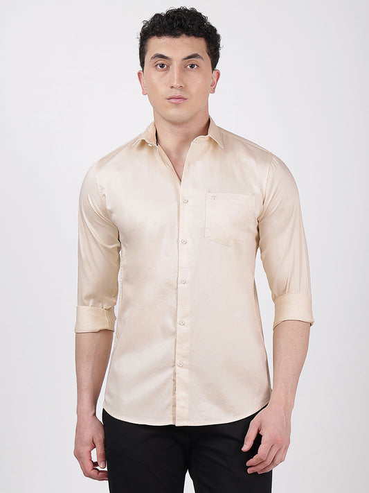 Solid Full Sleeves Satin Beige