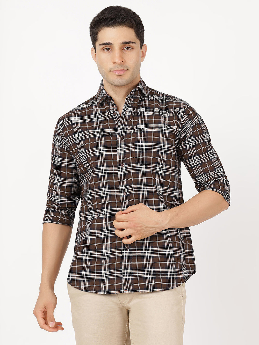 Check Long Sleeves Black, Dark Brown & White Check (100% Cotton)