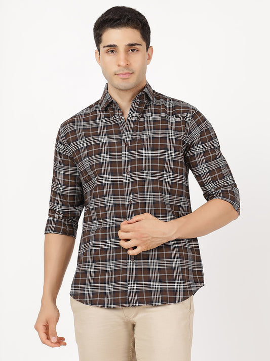 Check Long Sleeves Black, Dark Brown & White Check (100% Cotton)