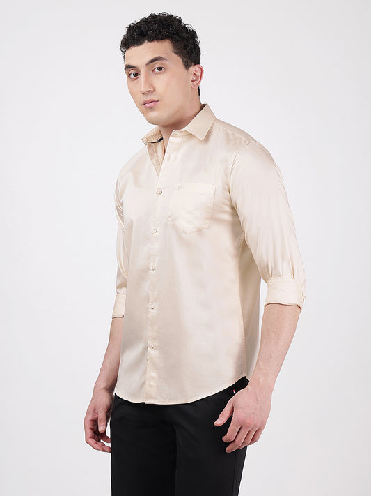 Solid Full Sleeves Satin Beige