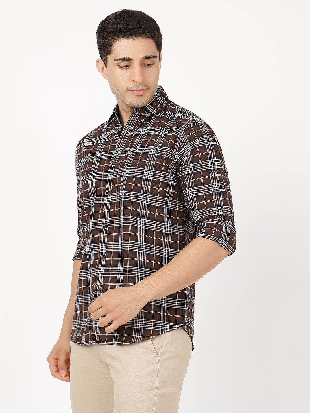 Check Long Sleeves Black, Dark Brown & White Check (100% Cotton)