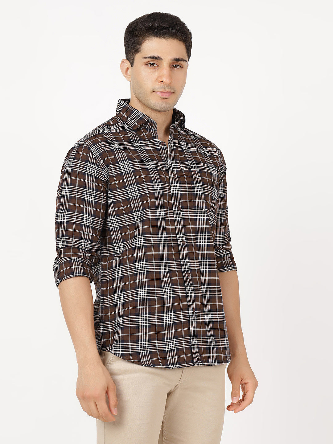 Check Long Sleeves Black, Dark Brown & White Check (100% Cotton)