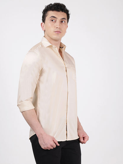 Solid Full Sleeves Satin Beige