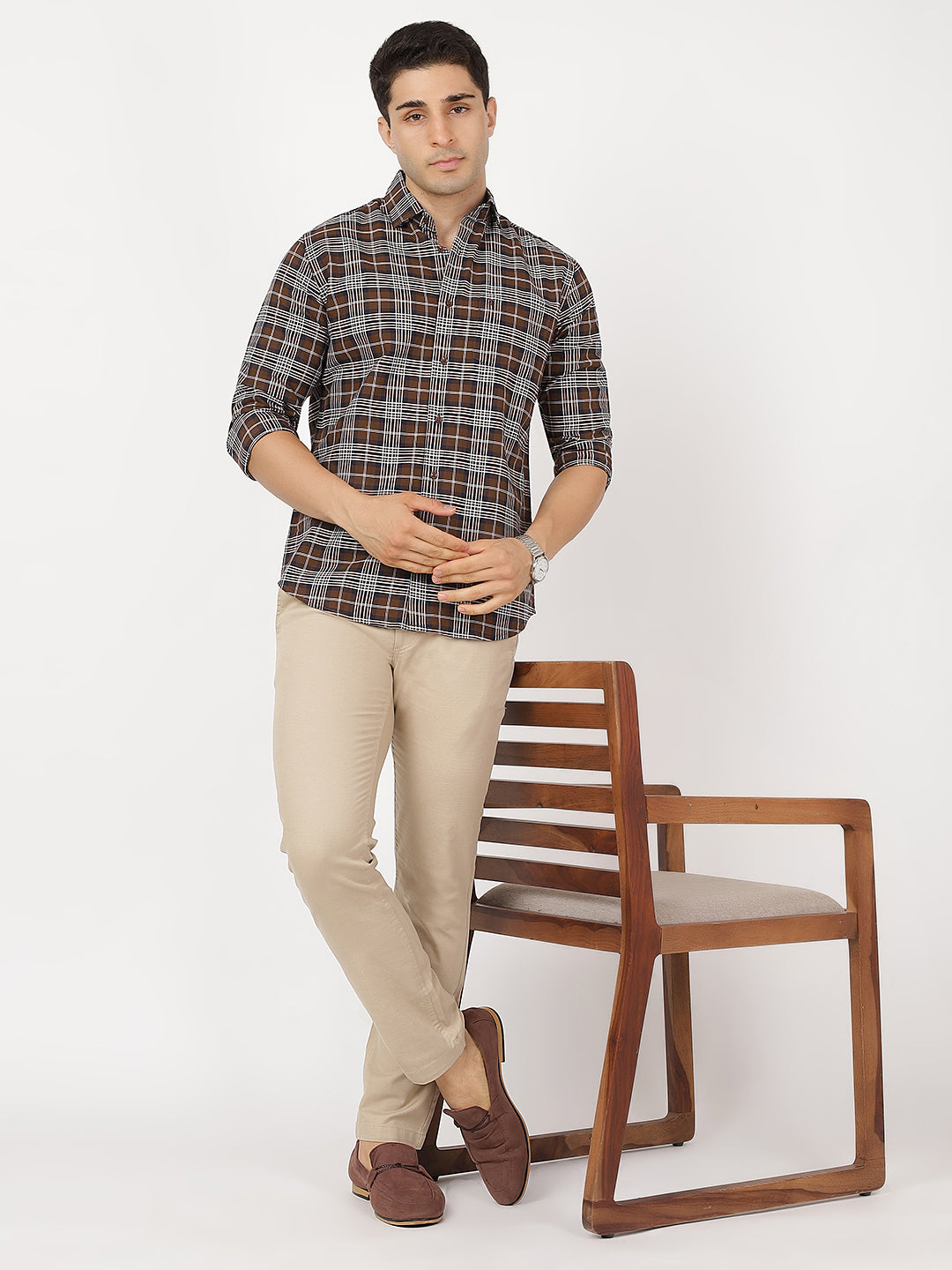 Check Long Sleeves Black, Dark Brown & White Check (100% Cotton)