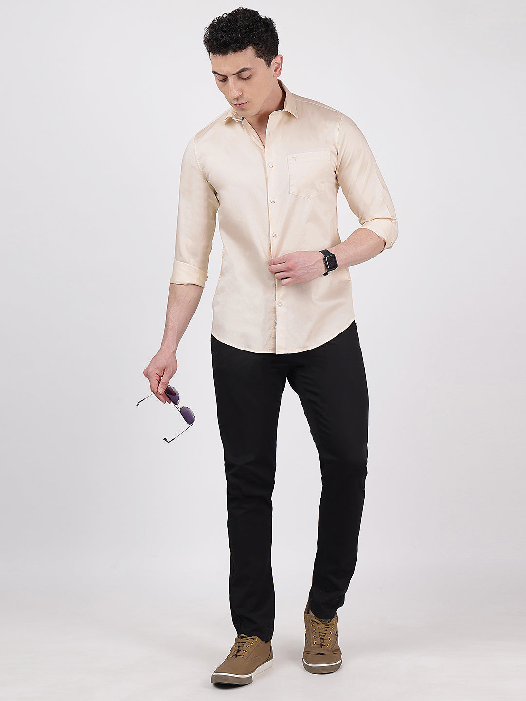 Solid Full Sleeves Satin Beige