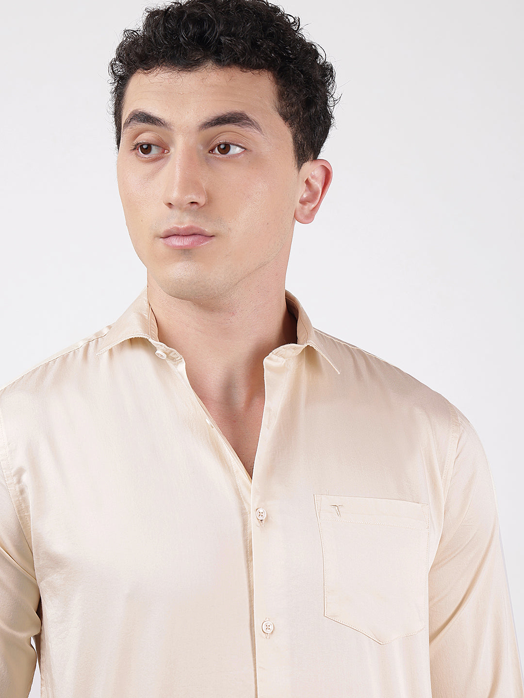 Solid Full Sleeves Satin Beige