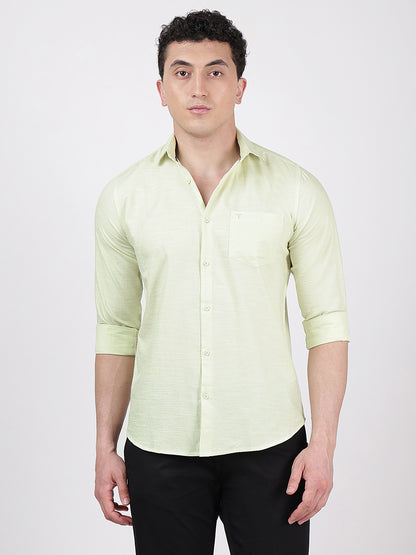 Solid Full Sleeves Light Green Slub-Twill