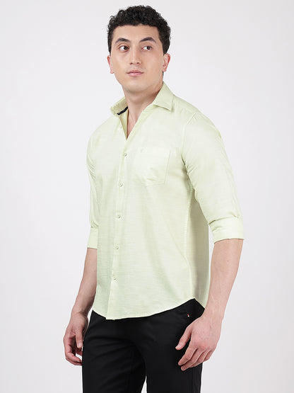 Solid Full Sleeves Light Green Slub-Twill