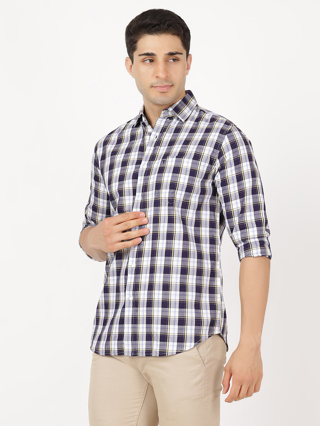 Check Long Sleeves Black, Purple, White & Yellow Check (100% Cotton)
