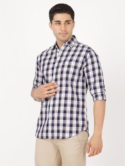 Check Long Sleeves Black, Purple, White & Yellow Check (100% Cotton)