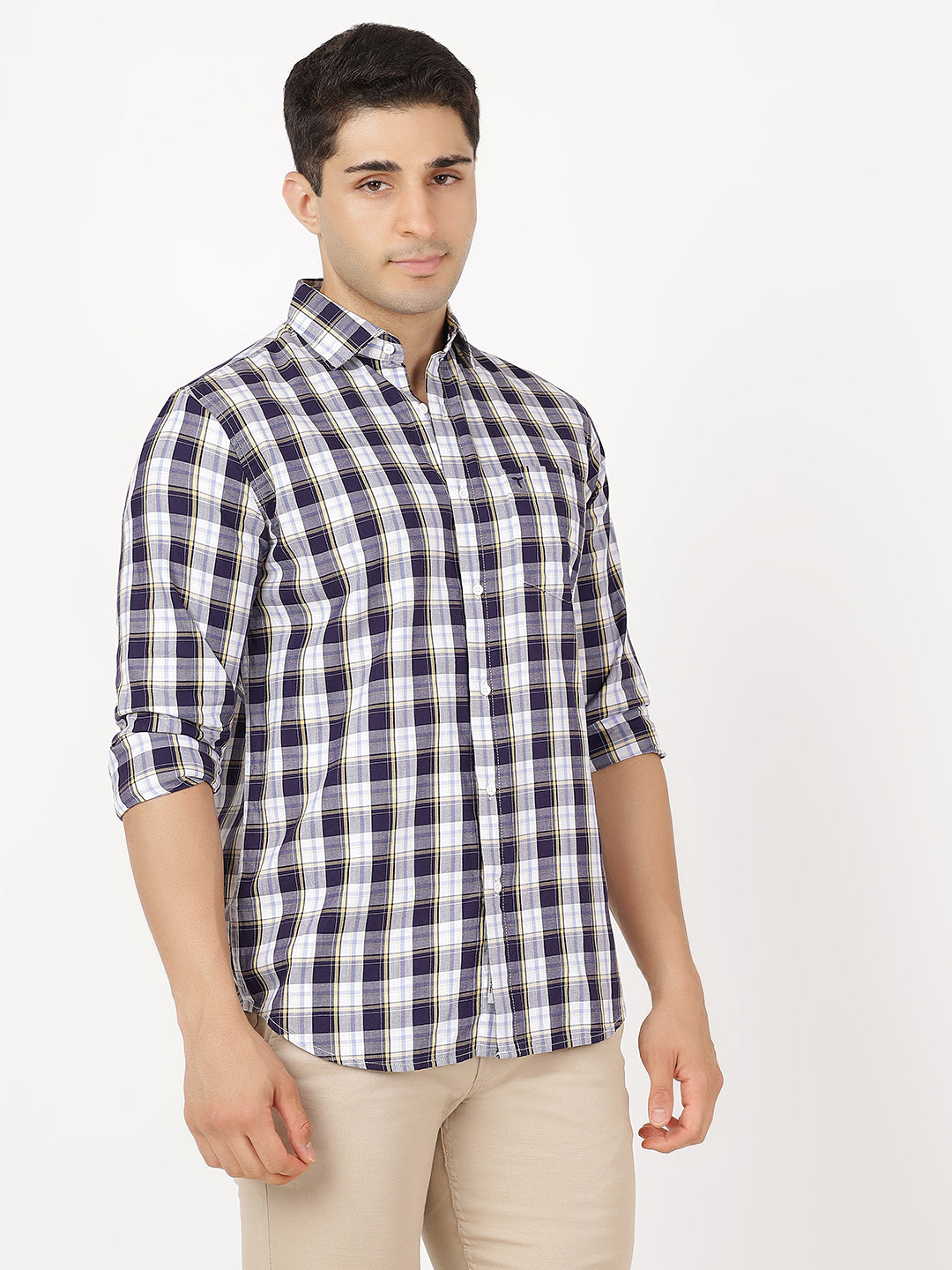 Check Long Sleeves Black, Purple, White & Yellow Check (100% Cotton)