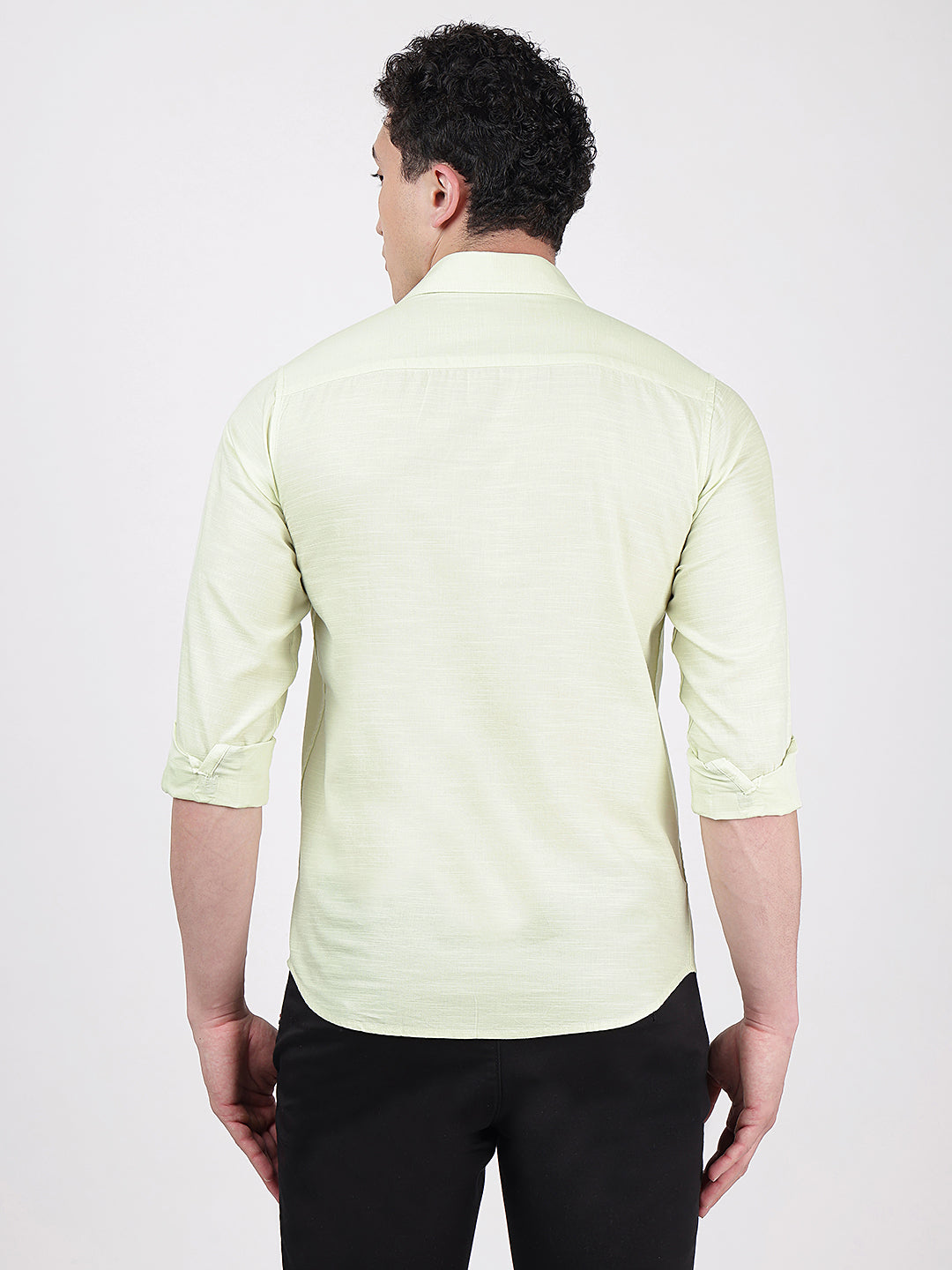 Solid Full Sleeves Light Green Slub-Twill