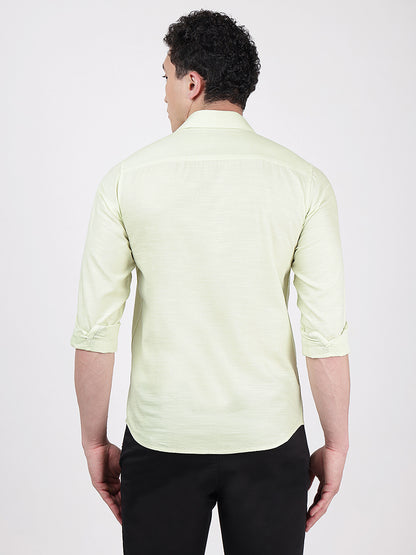 Solid Full Sleeves Light Green Slub-Twill