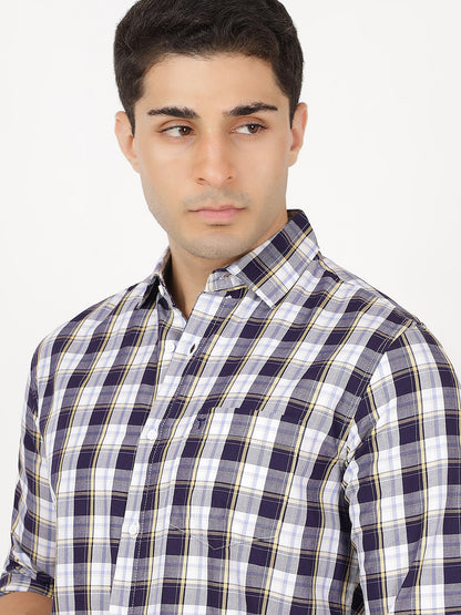Check Long Sleeves Black, Purple, White & Yellow Check (100% Cotton)