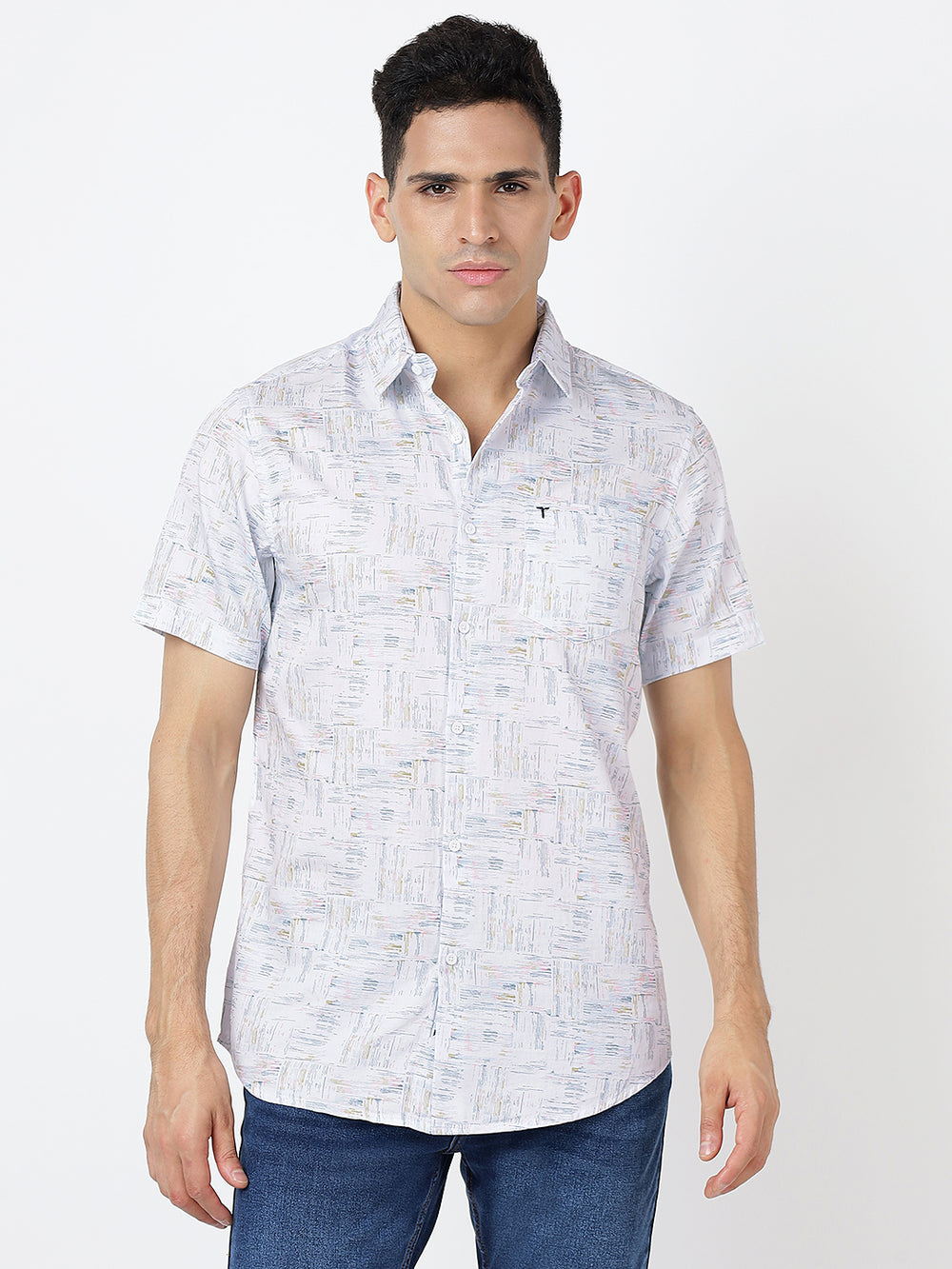 Printed Short Sleeves Line Prints (100% Cotton)