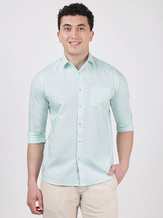 Solid Full Sleeves Turquoise Blue Slub Twill