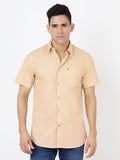 Solid Short Sleeves Beige Plain (100% Cotton)