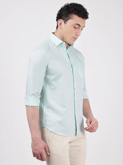 Solid Full Sleeves Turquoise Blue Slub Twill