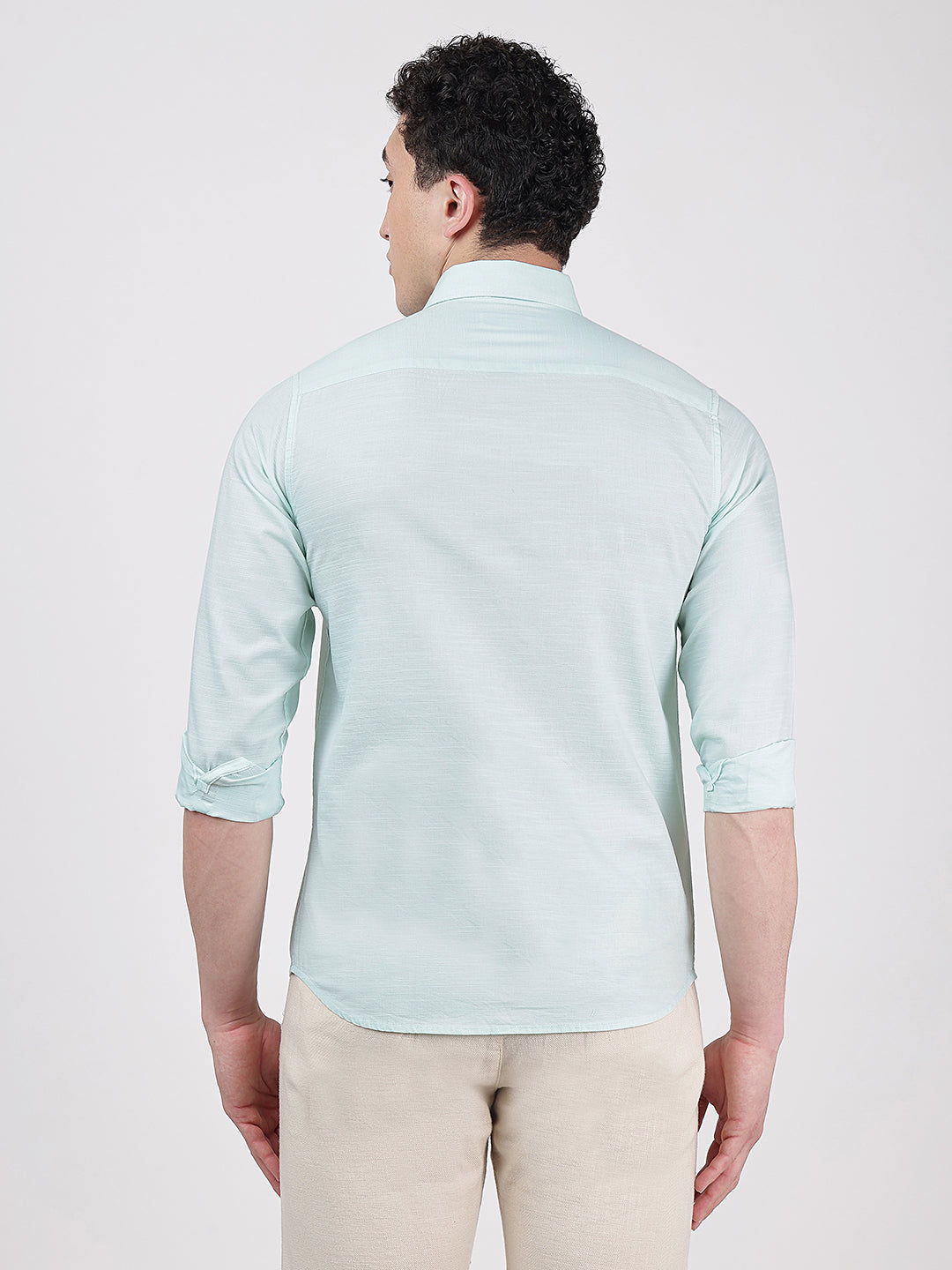 Solid Full Sleeves Turquoise Blue Slub Twill