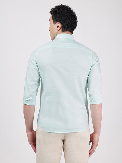 Solid Full Sleeves Turquoise Blue Slub Twill