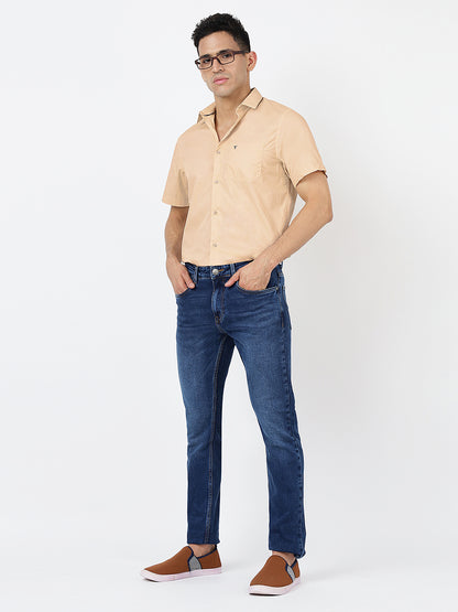 Solid Short Sleeves Beige Plain (100% Cotton)