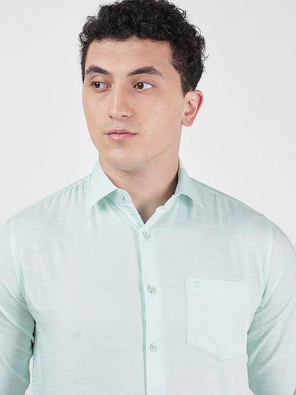 Solid Full Sleeves Turquoise Blue Slub Twill