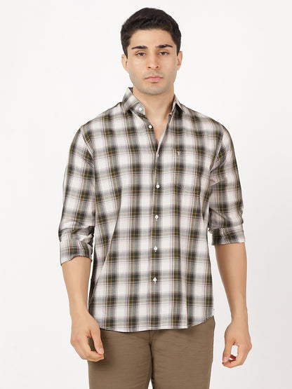 Check Long Sleeves Green, Brown & White Check (100% Cotton)