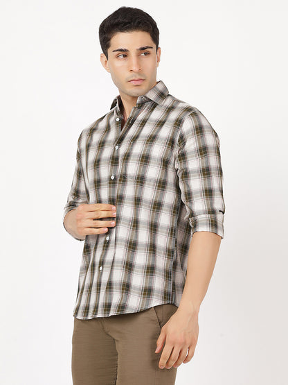 Check Long Sleeves Green, Brown & White Check (100% Cotton)