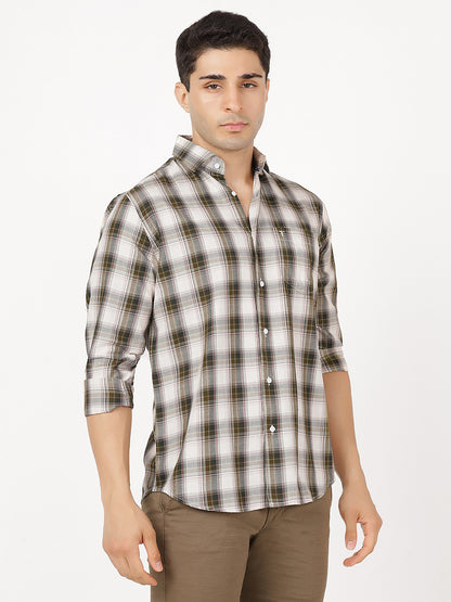 Check Long Sleeves Green, Brown & White Check (100% Cotton)