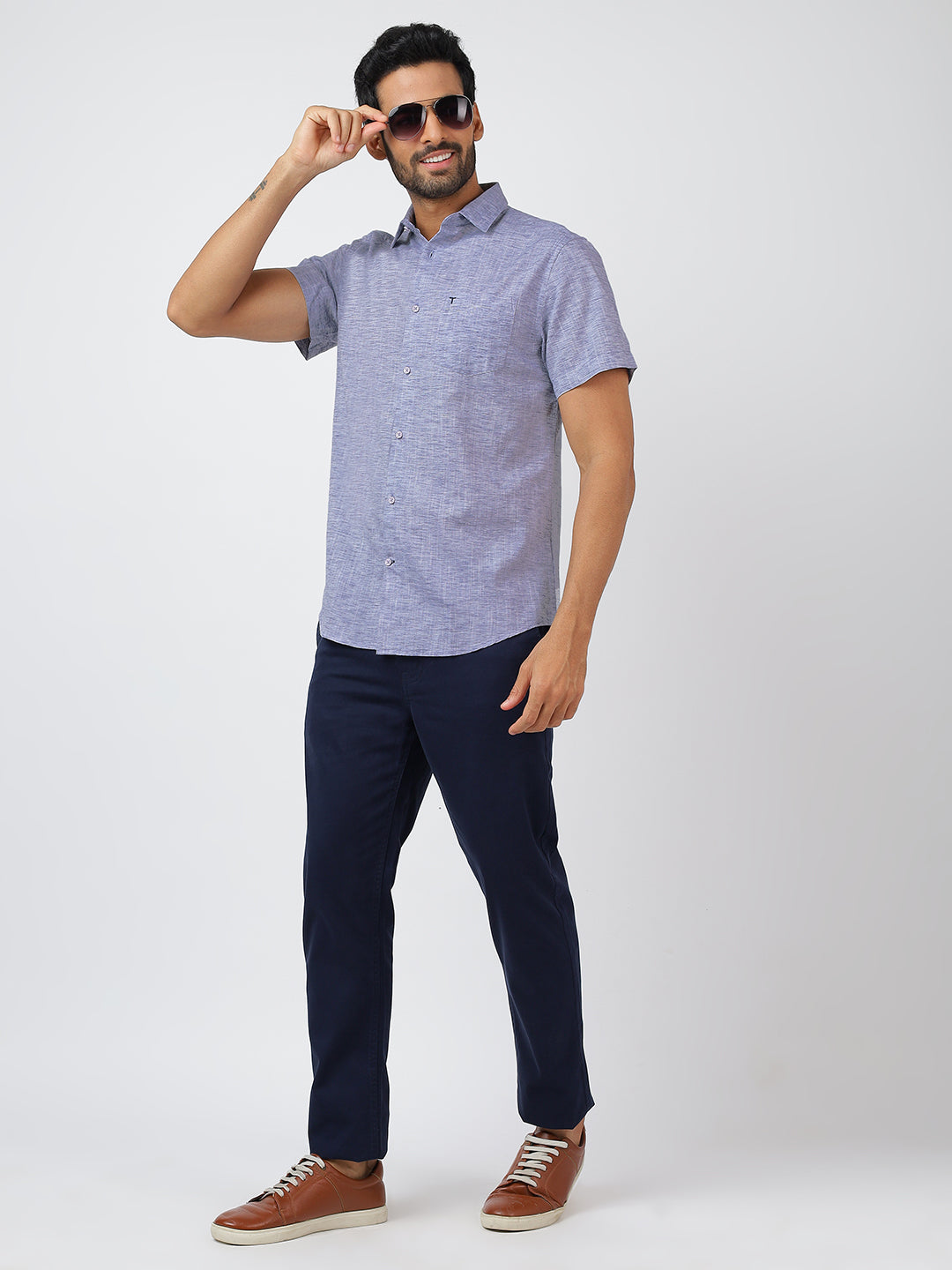 Solid Short Sleeves Blue (100% Cotton)