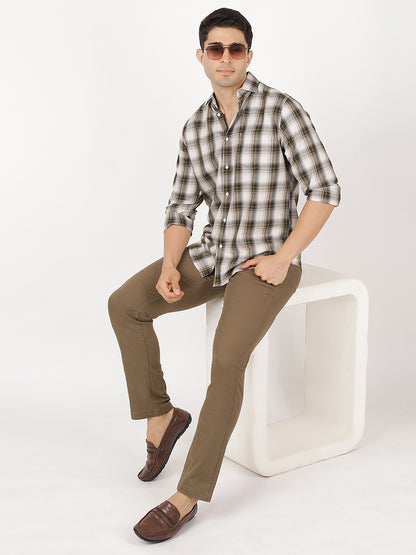 Check Long Sleeves Green, Brown & White Check (100% Cotton)