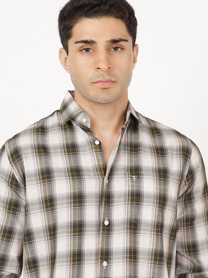 Check Long Sleeves Green, Brown & White Check (100% Cotton)