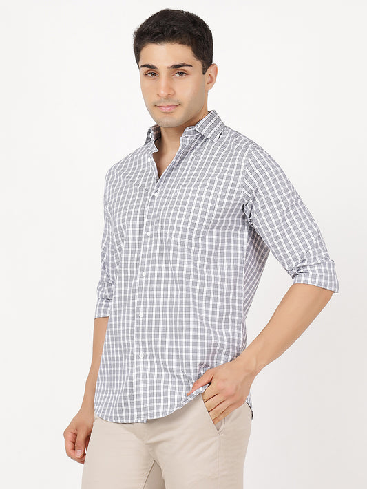 Check Long Sleeves Grey & White Small Check (100% Cotton)