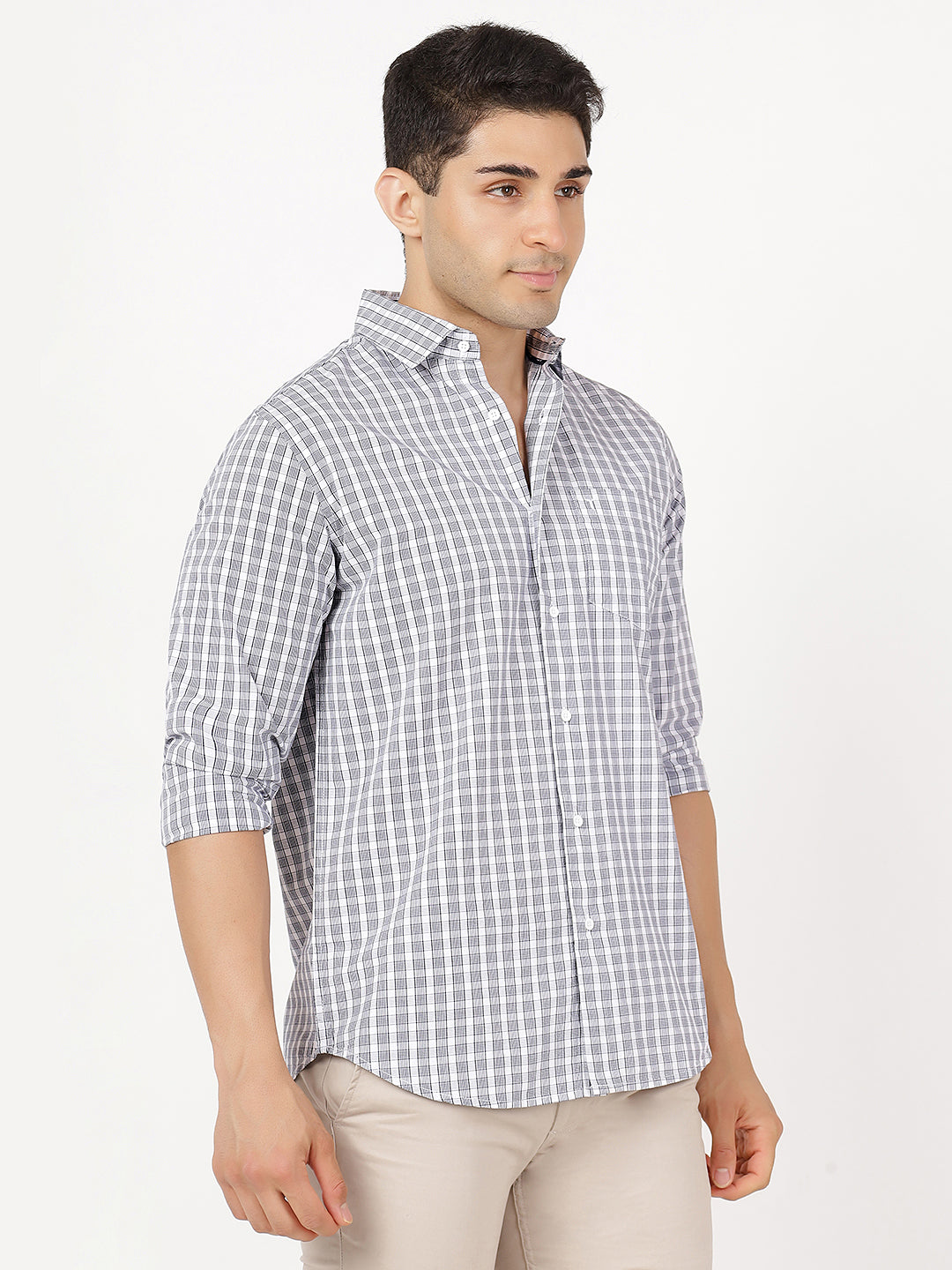 Check Long Sleeves Grey & White Small Check (100% Cotton)