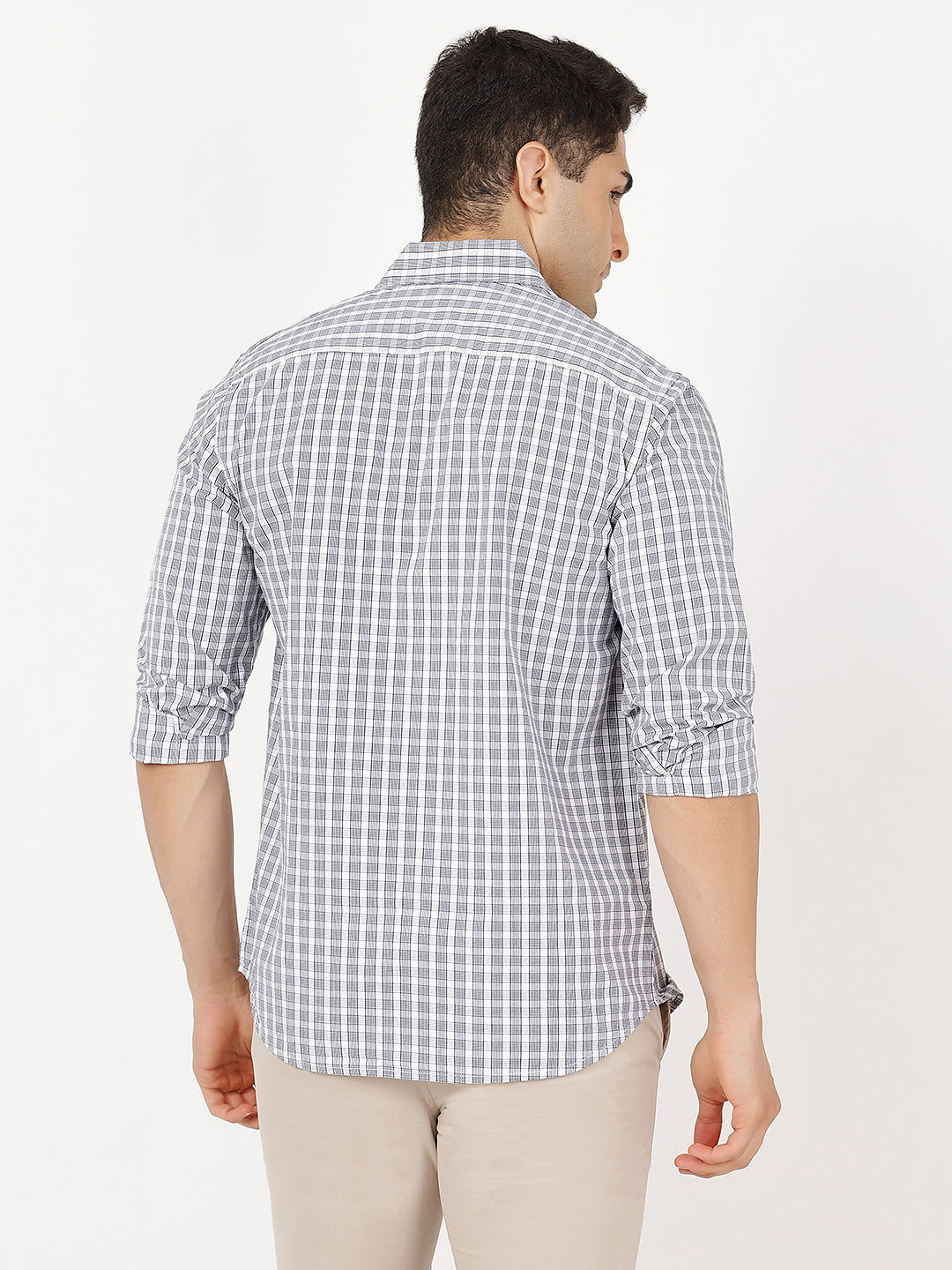 Check Long Sleeves Grey & White Small Check (100% Cotton)