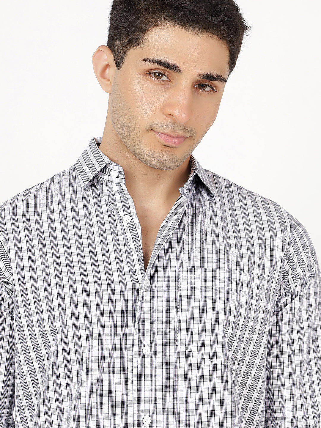 Check Long Sleeves Grey & White Small Check (100% Cotton)