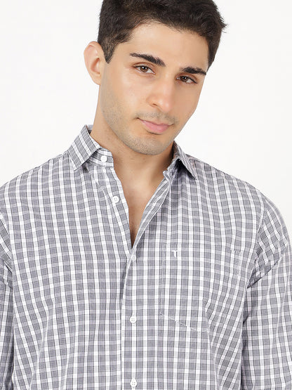 Check Long Sleeves Grey & White Small Check (100% Cotton)