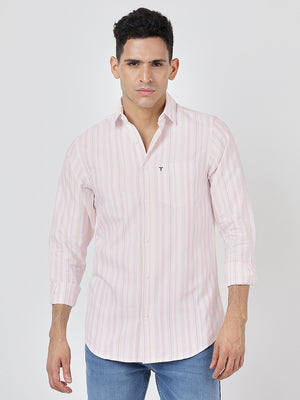 Striped Long Sleeves Classic Peach Beige And White (100% Cotton)